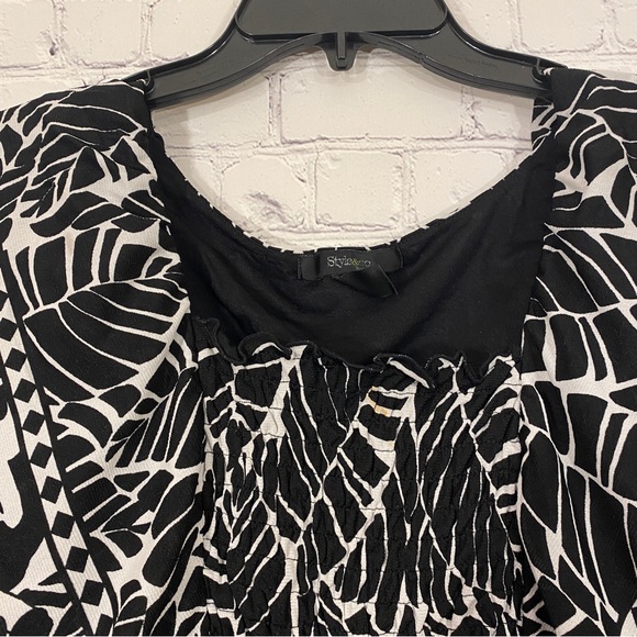 Style & Co Womens Tunic 1X Black White Square Neck Stretch Top - Picture 2 of 5